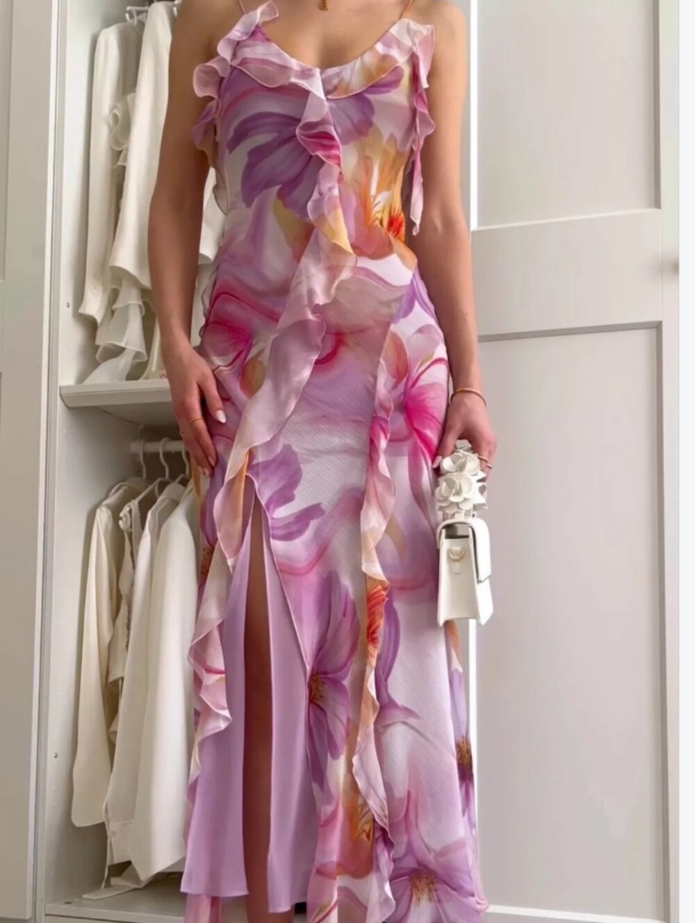 Mango Pink Lavender Floral Ruffle Maxi Dress - Picture 5 of 16